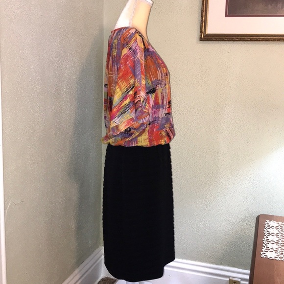 🦋 London Times Colorful Abstract Print & Black Dress, size 14 - Picture 5 of 8